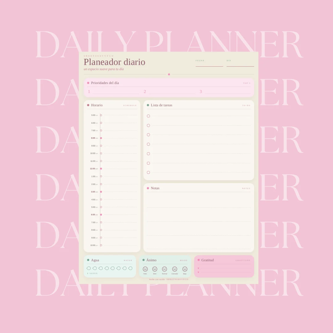 Planner diario Rosa pastel, vista 1