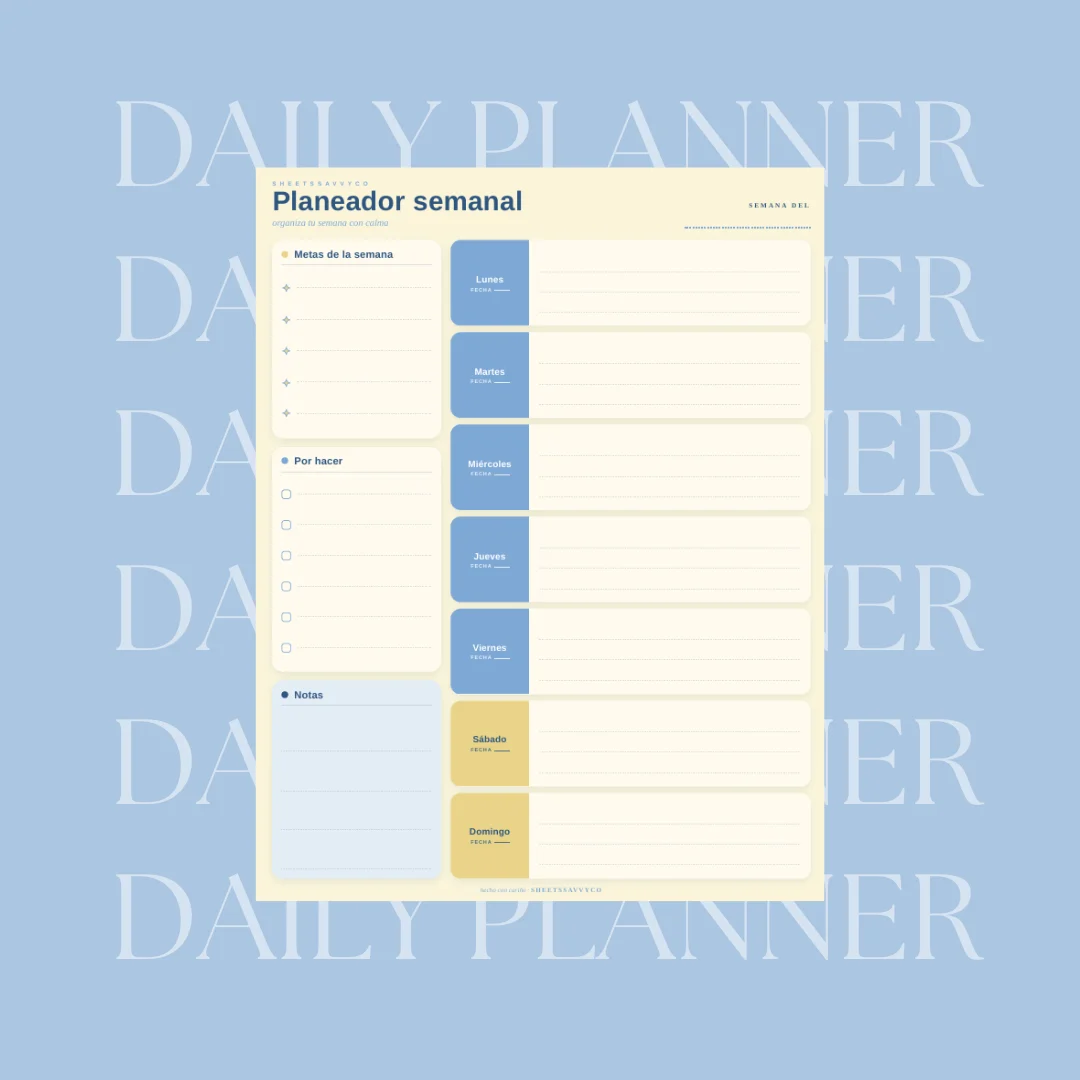 Planner Semanal Azul cielo, vista 1